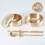 YEDAMUN Premium Bangjja Bronze Korean Tableware Set for One – Handmade Traditional Yugi Brass Rice Bowl Soup Bowl Spoon Chopsticks | Korean Traditional Golden Cutlery Dinnerware _ Made in KOREA